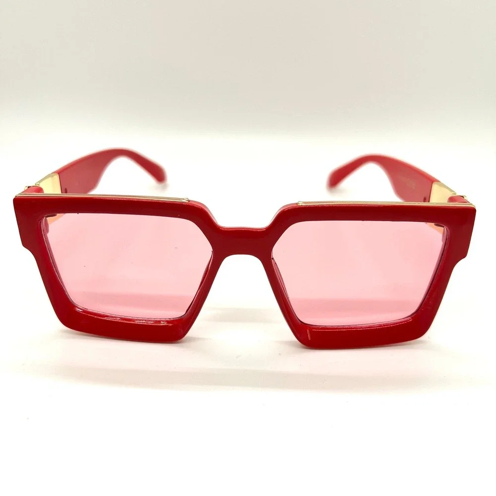 Red Sunglasses Fashion Designer Square Red Lens Luxury Beach Rojo Lentes Gafas‎